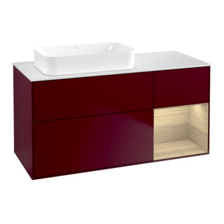 V&B Waschtischunterschrank Wandbeleuchtung Finion 120x60 cm, Reg re Oak Veneer, Peony Matt