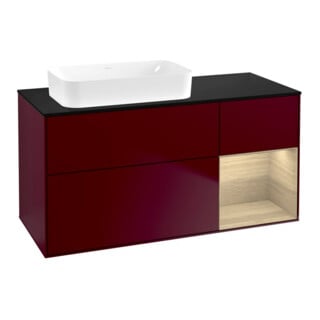 V&B Waschtischunterschrank Wandbeleuchtung Finion 120x60 cm, Reg re Oak Veneer, Peony Matt