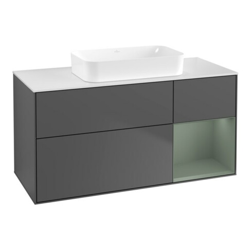 V&B Waschtischunterschrank Wandbeleuchtung Finion 120x60 cm, Reg re Oli. m Lac, Anthrac. m
