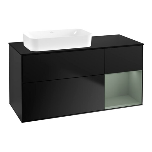 V&B Waschtischunterschrank Wandbeleuchtung Finion 120x60 cm, Reg re Oli. m Lac, bla m Lac