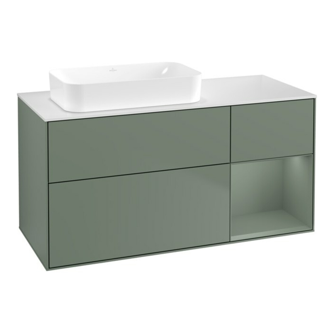 V&B Waschtischunterschrank Wandbeleuchtung Finion 120x60 cm, Reg re Oli. m Lac, Oli. m Lac