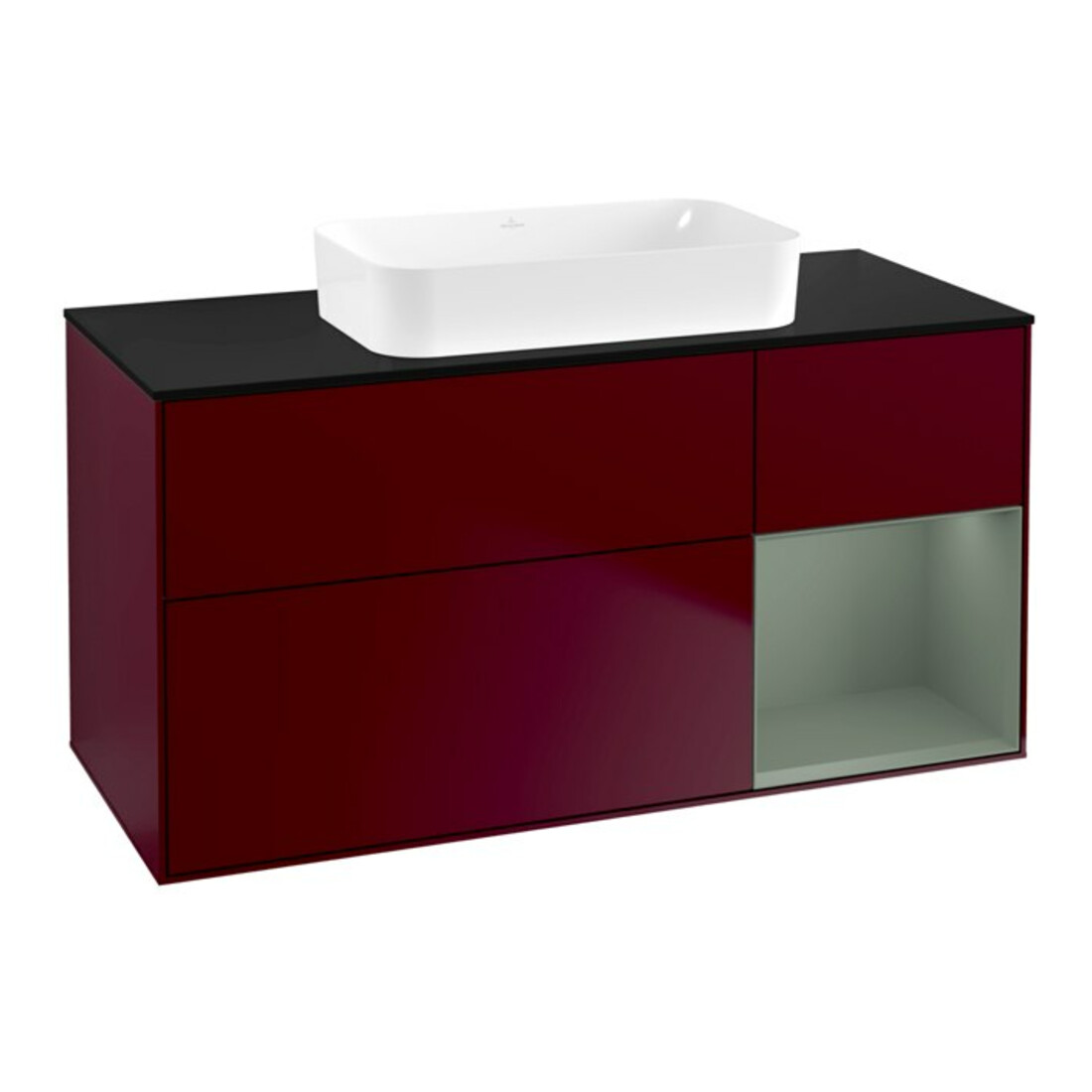 V&B Waschtischunterschrank Wandbeleuchtung Finion 120x60 cm, Reg re Oli. m Lac, Peony Matt