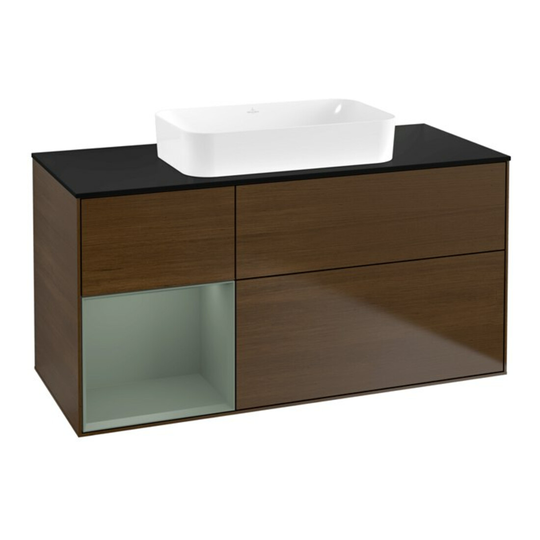 V&B Waschtischunterschrank Wandbeleuchtung Finion 120x60 cm, Reg re Oli. m Lac, wal veneer