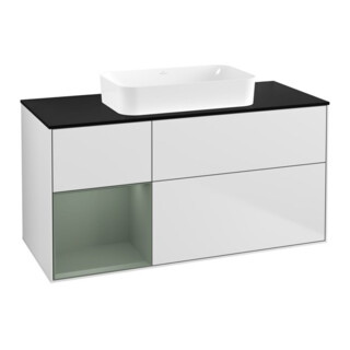 V&B Waschtischunterschrank Wandbeleuchtung Finion 120x60 cm, Reg re Oli. m Lac, wh. m Lac