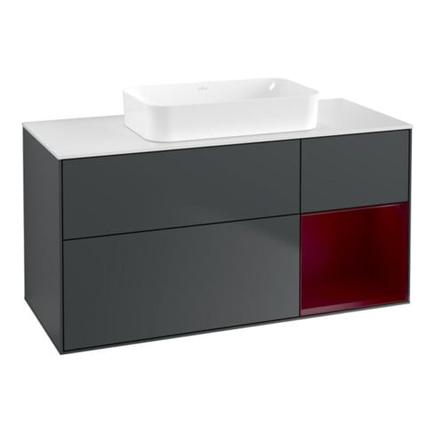 V&B Waschtischunterschrank Wandbeleuchtung Finion 120x60 cm, Reg re Peo, md bl. m Lacquer