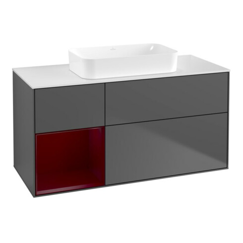 V&B Waschtischunterschrank Wandbeleuchtung Finion 120x60 cm, Reg re Peony, Anthracite matt