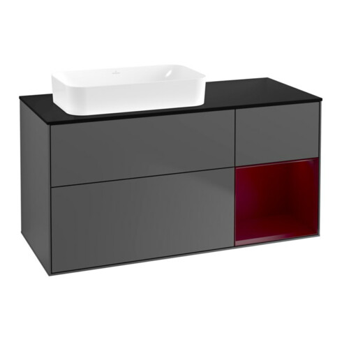 V&B Waschtischunterschrank Wandbeleuchtung Finion 120x60 cm, Reg re Peony, Anthracite matt