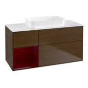 V&B Waschtischunterschrank Wandbeleuchtung Finion 120x60 cm, Reg re Peony, Walnut veneer