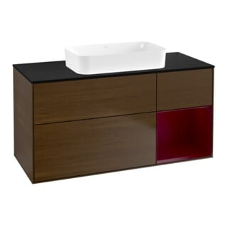 V&B Waschtischunterschrank Wandbeleuchtung Finion 120x60 cm, Reg re Peony, Walnut veneer