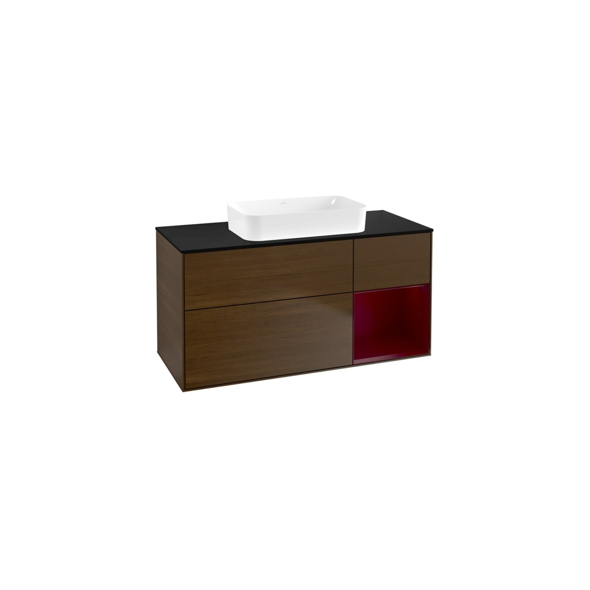 V&B Waschtischunterschrank Wandbeleuchtung Finion 120x60 cm, Reg re Peony, Walnut veneer ; Villeroy & Boch