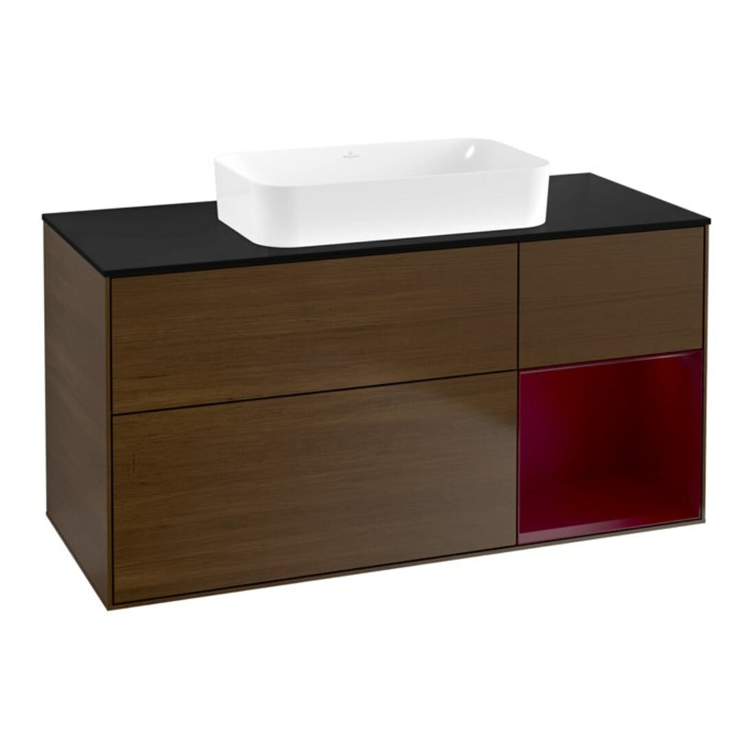 V&B Waschtischunterschrank Wandbeleuchtung Finion 120x60 cm, Reg re Peony, Walnut veneer