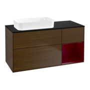 V&B Waschtischunterschrank Wandbeleuchtung Finion 120x60 cm, Reg re Peony, Walnut veneer