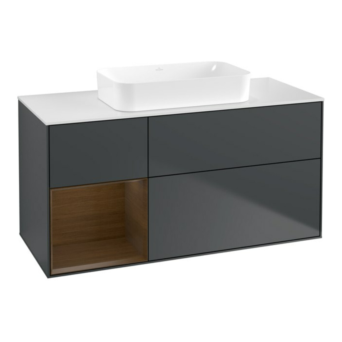 V&B Waschtischunterschrank Wandbeleuchtung Finion 120x60 cm, Reg re wal ven, md bl. m Lac