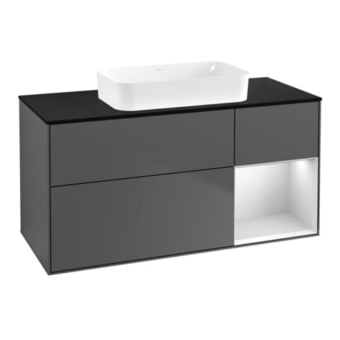 V&B Waschtischunterschrank Wandbeleuchtung Finion 120x60 cm, Reg re wh. m Lac, Anthrac. m
