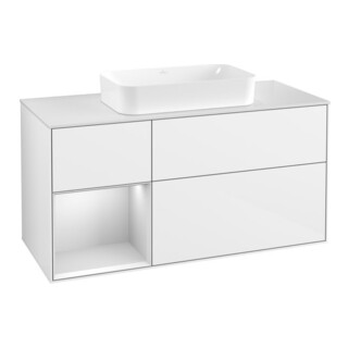 V&B Waschtischunterschrank Wandbeleuchtung Finion 120x60 cm, Reg re wh. m Lac, glo wh. Lac