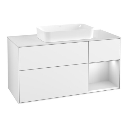 V&B Waschtischunterschrank Wandbeleuchtung Finion 120x60 cm, Reg re wh. m Lac, glo wh. Lac