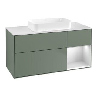 V&B Waschtischunterschrank Wandbeleuchtung Finion 120x60 cm, Reg re wh. m Lac, Oli. m Lac