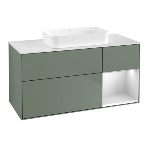 V&B Waschtischunterschrank Wandbeleuchtung Finion 120x60 cm, Reg re wh. m Lac, Oli. m Lac