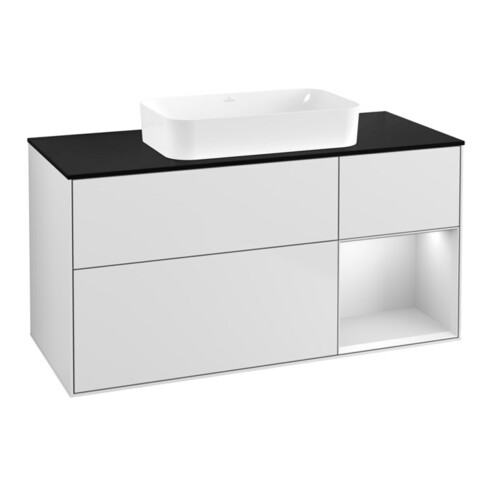 V&B Waschtischunterschrank Wandbeleuchtung Finion 120x60 cm, Reg re wh. m Lac, wh. m Lac
