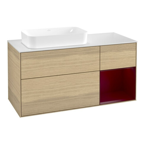 V&B Waschtischunterschrank Wandbeleuchtung Finion 120x60 cm, Reg rechts Peony, Oak Veneer