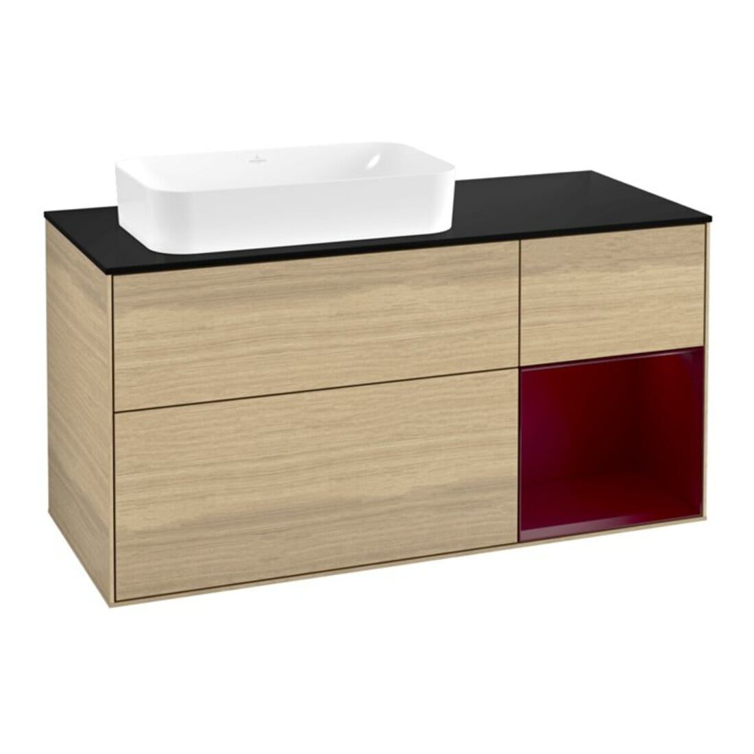 V&B Waschtischunterschrank Wandbeleuchtung Finion 120x60 cm, Reg rechts Peony, Oak Veneer
