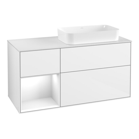 V&B Waschtischunterschrank Wandbeleuchtung Finion 120x60 cm, Rg l glo wh. Lac, glo wh. Lac