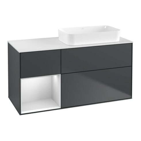 V&B Waschtischunterschrank Wandbeleuchtung Finion 120x60 cm, Rg li wh. m Lac, md bl. m Lac