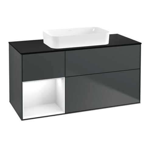 V&B Waschtischunterschrank Wandbeleuchtung Finion 120x60 cm, Rg r g wh. Lac, md bl. m Lac