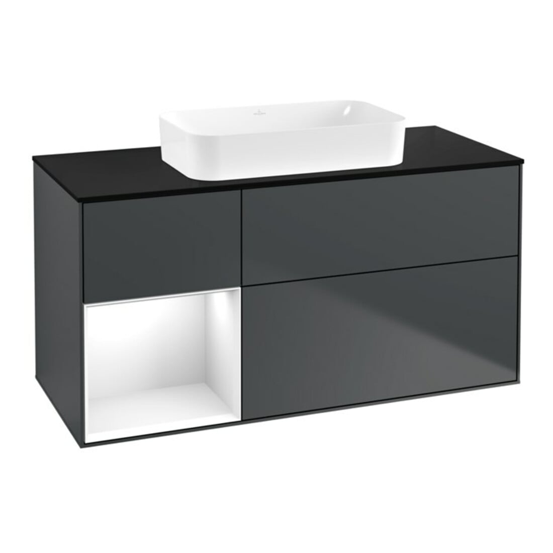 V&B Waschtischunterschrank Wandbeleuchtung Finion 120x60 cm, Rg r g wh. Lac, md bl. m Lac