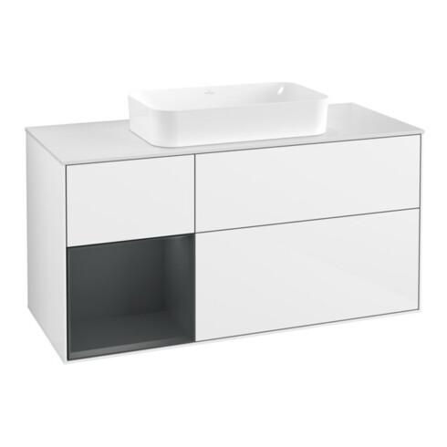 V&B Waschtischunterschrank Wandbeleuchtung Finion 120x60 cm, Rg r md b m Lac, glo wh. Lac