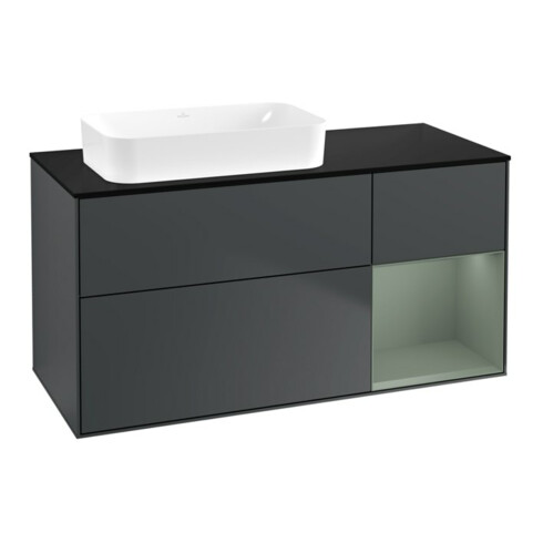 V&B Waschtischunterschrank Wandbeleuchtung Finion 120x60 cm, Rg r Oli. m Lac, md bl. m Lac