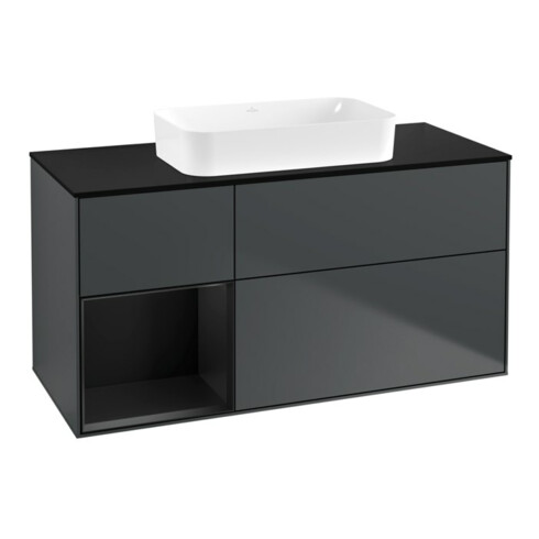 V&B Waschtischunterschrank Wandbeleuchtung Finion 120x60 cm, Rg re bla m Lac, md bl. m Lac