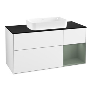 V&B Waschtischunterschrank Wandbeleuchtung Finion 120x60 cm, Rg re Oli. m Lac, glo wh. Lac