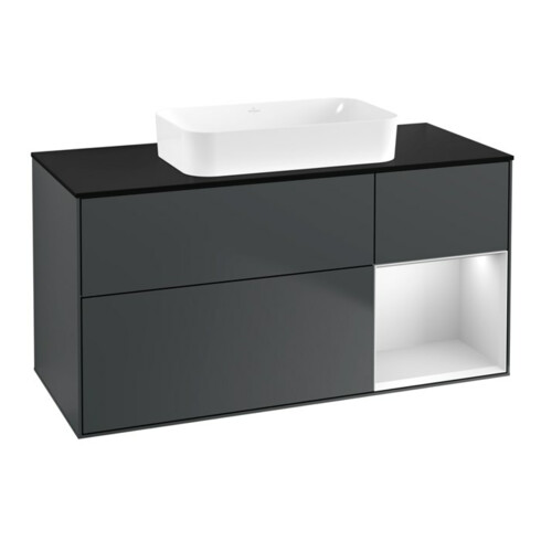 V&B Waschtischunterschrank Wandbeleuchtung Finion 120x60 cm, Rg re wh. m Lac, md bl. m Lac