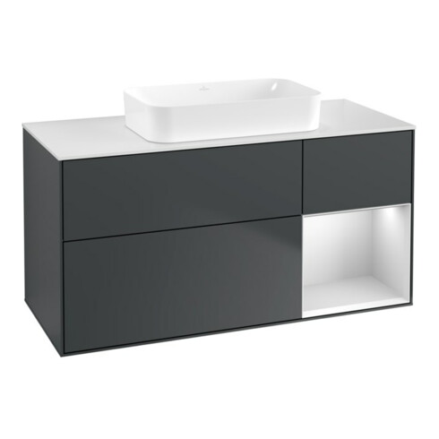 V&B Waschtischunterschrank Wandbeleuchtung Finion 120x60 cm, Rg re wh. m Lac, md bl. m Lac