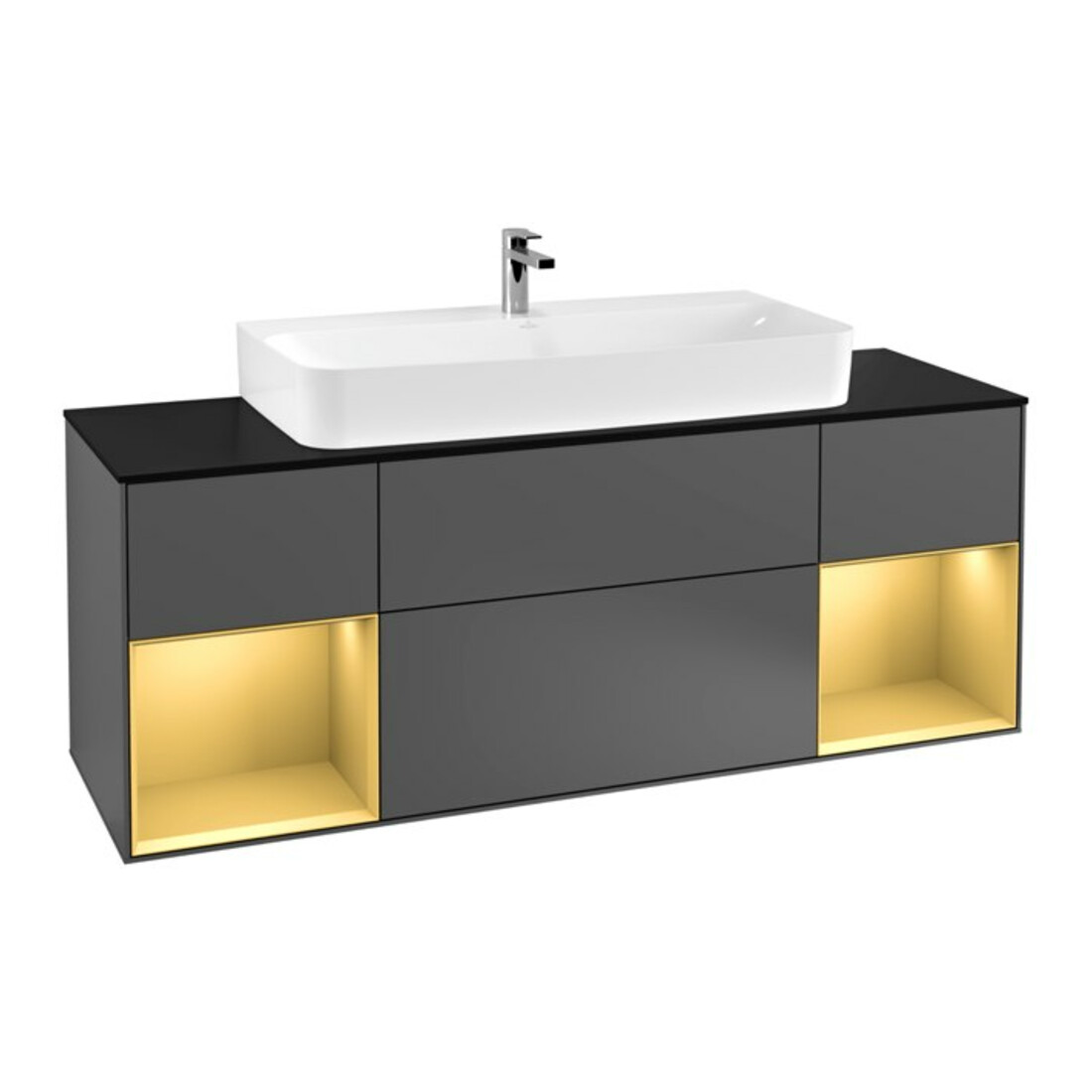 V&B Waschtischunterschrank Wandbeleuchtung Finion 160cm, Pl b m, Reg gol m Lac, Anthrac. m