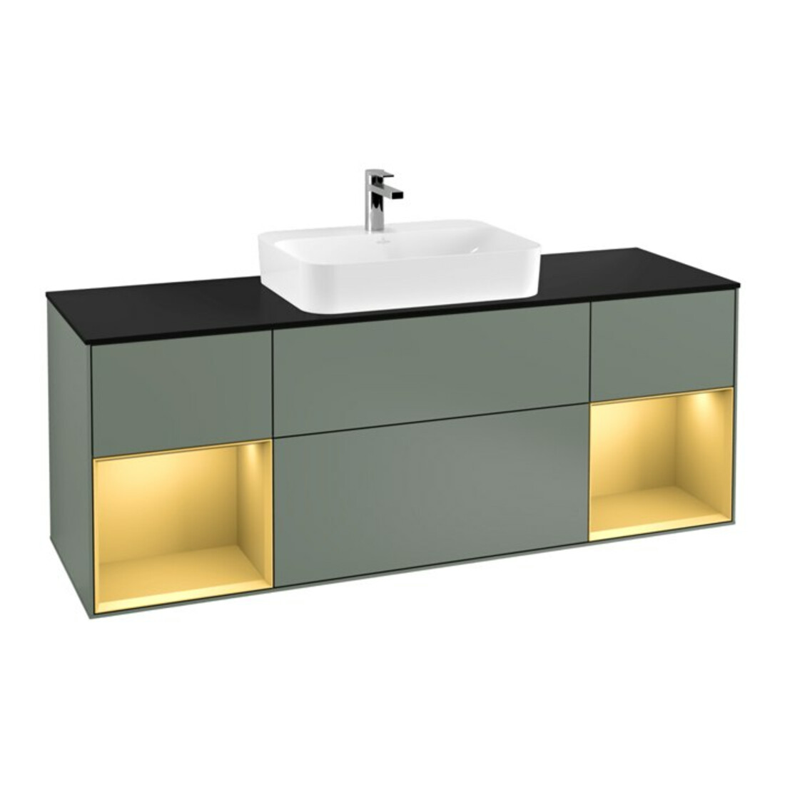 V&B Waschtischunterschrank Wandbeleuchtung Finion 160cm, Pl b m, Reg gol m Lac, Oli. m Lac