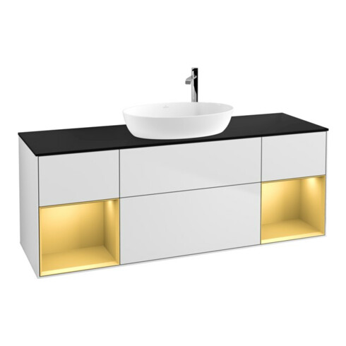 V&B Waschtischunterschrank Wandbeleuchtung Finion 160cm, Pl b m, Reg gol m Lac, wh. m Lac