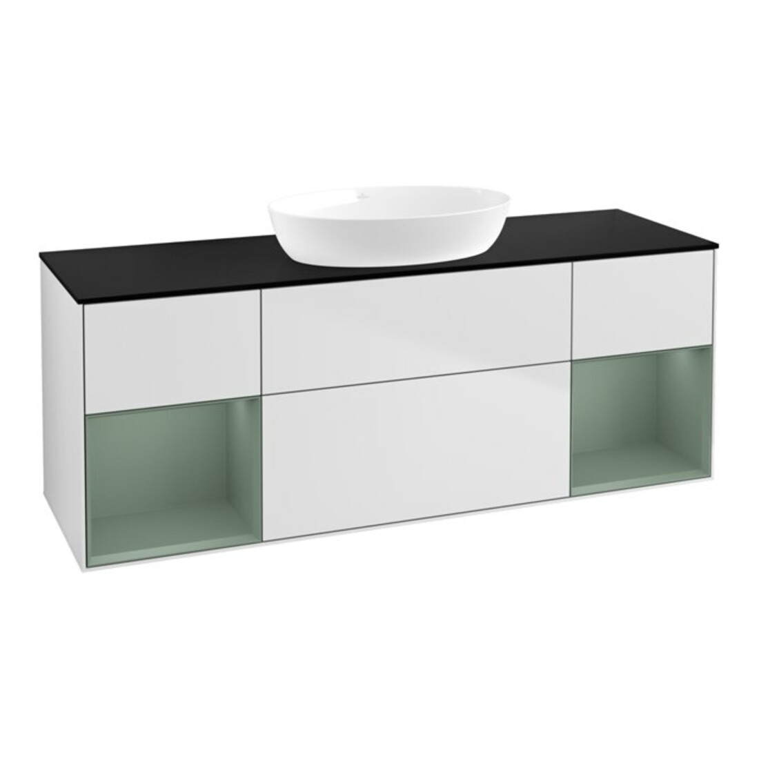 V&B Waschtischunterschrank Wandbeleuchtung Finion 160cm, Pl b m, Reg Oli. m Lac, wh. m Lac