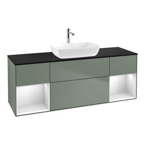 V&B Waschtischunterschrank Wandbeleuchtung Finion 160cm, Pl b m, Reg wh. m Lac, Oli. m Lac