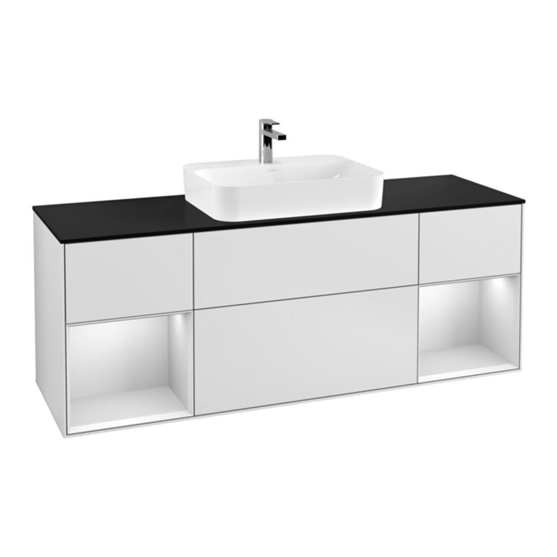 V&B Waschtischunterschrank Wandbeleuchtung Finion 160cm, Pl b m, Reg wh. m Lac, wh. m Lac