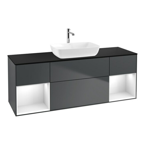 V&B Waschtischunterschrank Wandbeleuchtung Finion 160cm, Pl b m, Rg g w Lac, md bl. m Lac