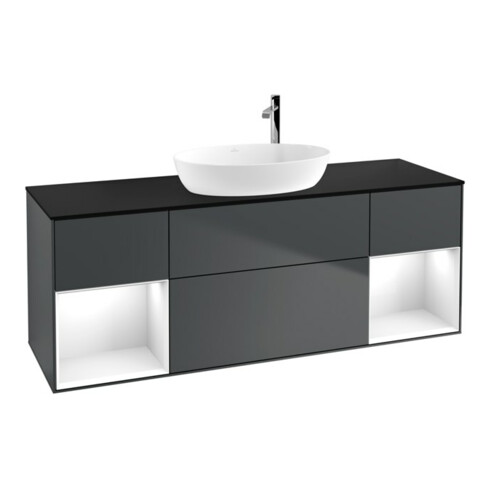 V&B Waschtischunterschrank Wandbeleuchtung Finion 160cm, Pl b m, Rg g w Lac, md bl. m Lac