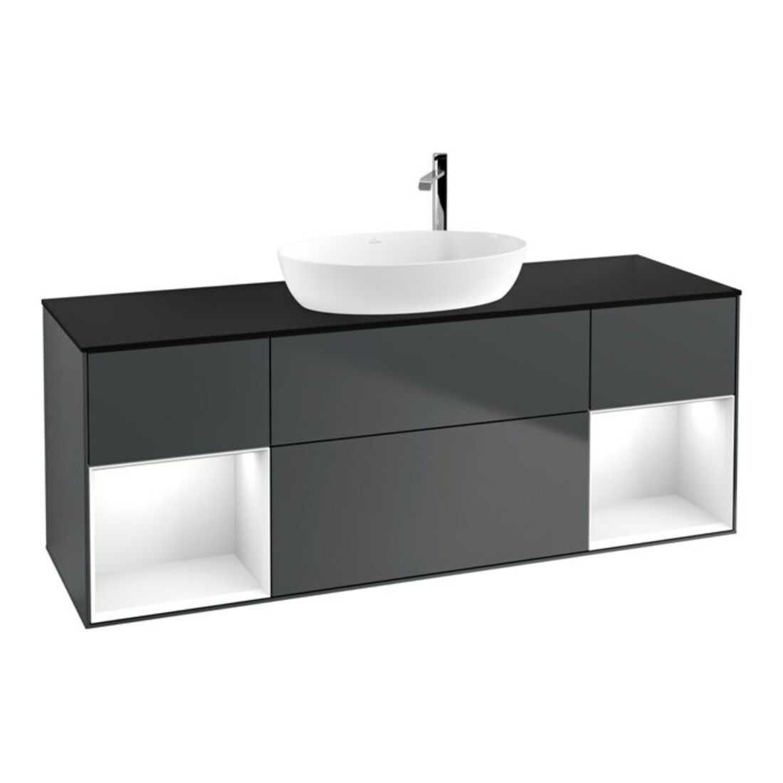 V&B Waschtischunterschrank Wandbeleuchtung Finion 160cm, Pl b m, Rg g w Lac, md bl. m Lac