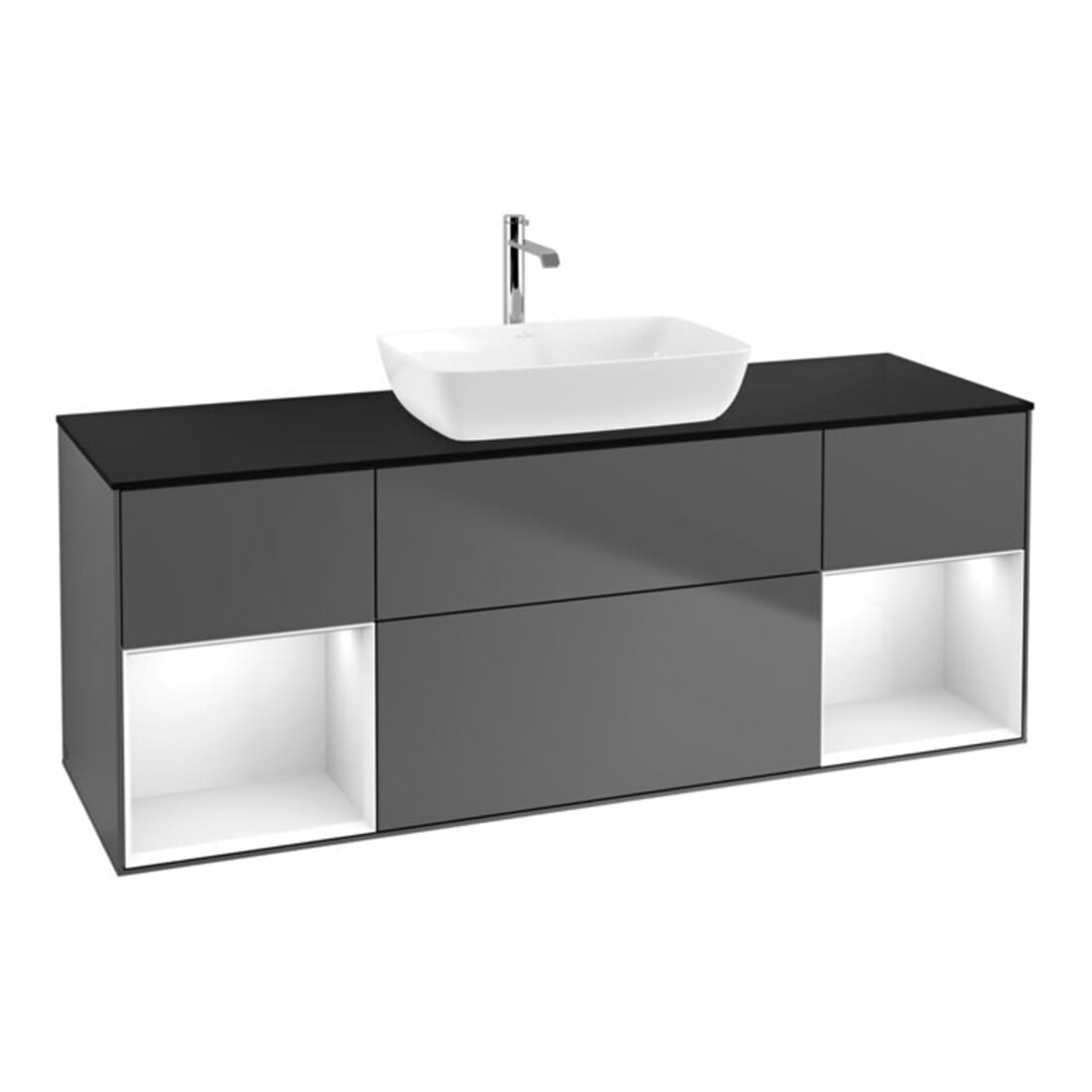 V&B Waschtischunterschrank Wandbeleuchtung Finion 160cm, Pl b m, Rg g wh. Lac, Anthrac. m