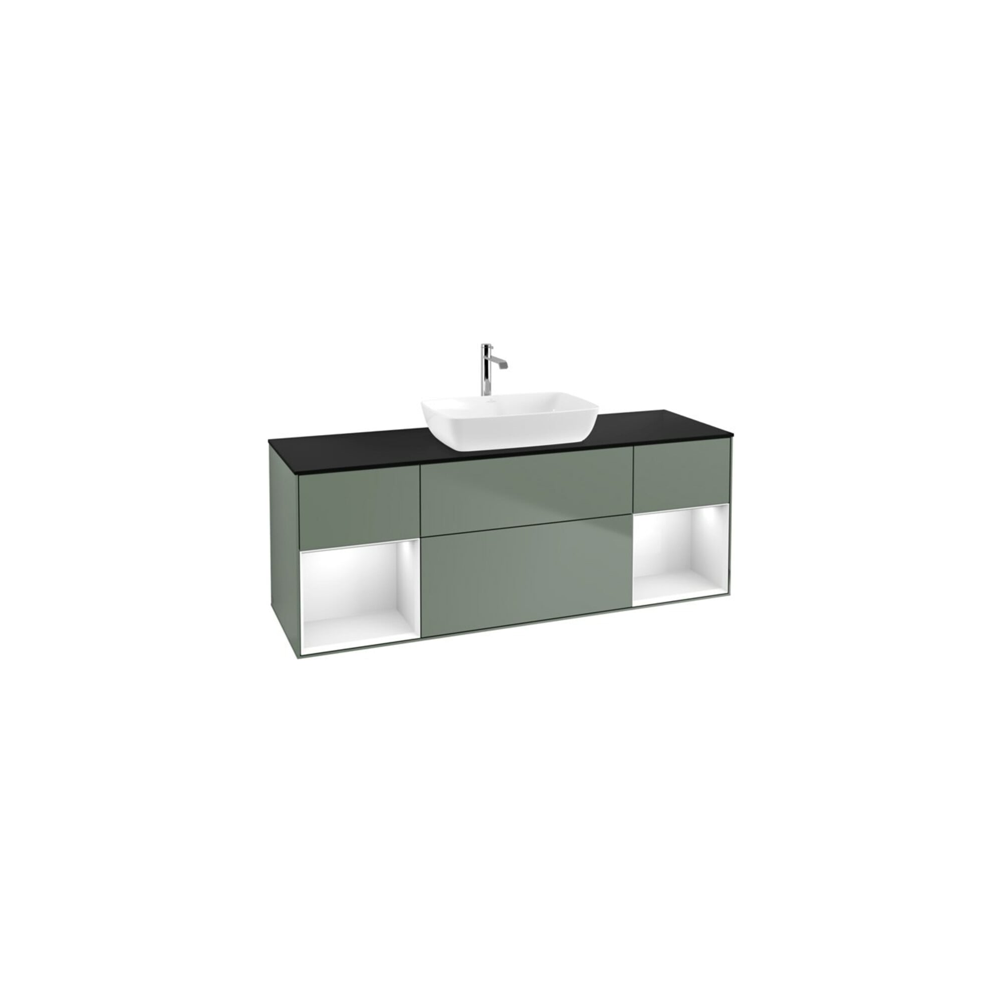 V&B Waschtischunterschrank Wandbeleuchtung Finion 160cm, Pl b m, Rg g wh. Lac, Oli. m Lac ; Villeroy & Boch