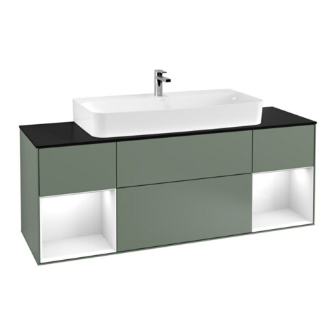 V&B Waschtischunterschrank Wandbeleuchtung Finion 160cm, Pl b m, Rg g wh. Lac, Oli. m Lac