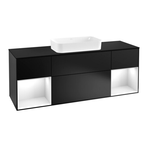 V&B Waschtischunterschrank Wandbeleuchtung Finion 160cm, Pl b m, Rg glo wh. Lac, bla m Lac