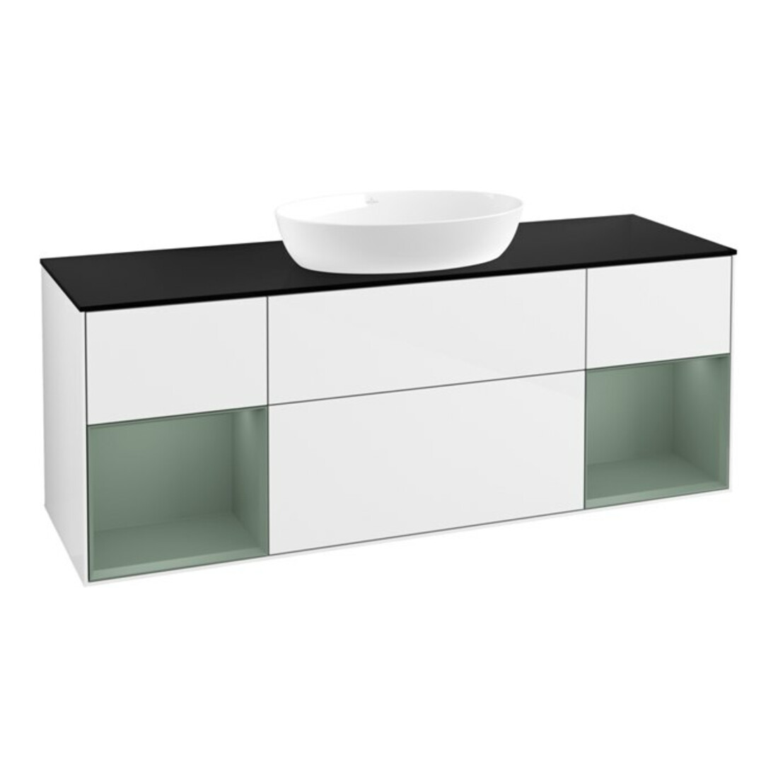 V&B Waschtischunterschrank Wandbeleuchtung Finion 160cm, Pl b m, Rg Ol m Lac, glo wh. Lac