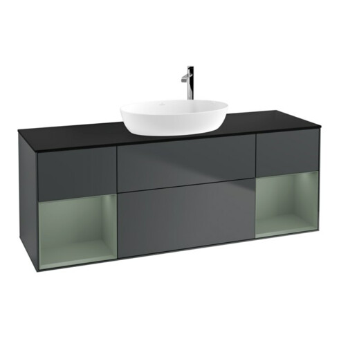 V&B Waschtischunterschrank Wandbeleuchtung Finion 160cm, Pl b m, Rg Ol m Lac, md bl. m Lac